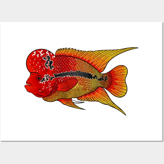 Flowerhorn cichlid fish cartoon illustration Wall Art by Cartoons of fun